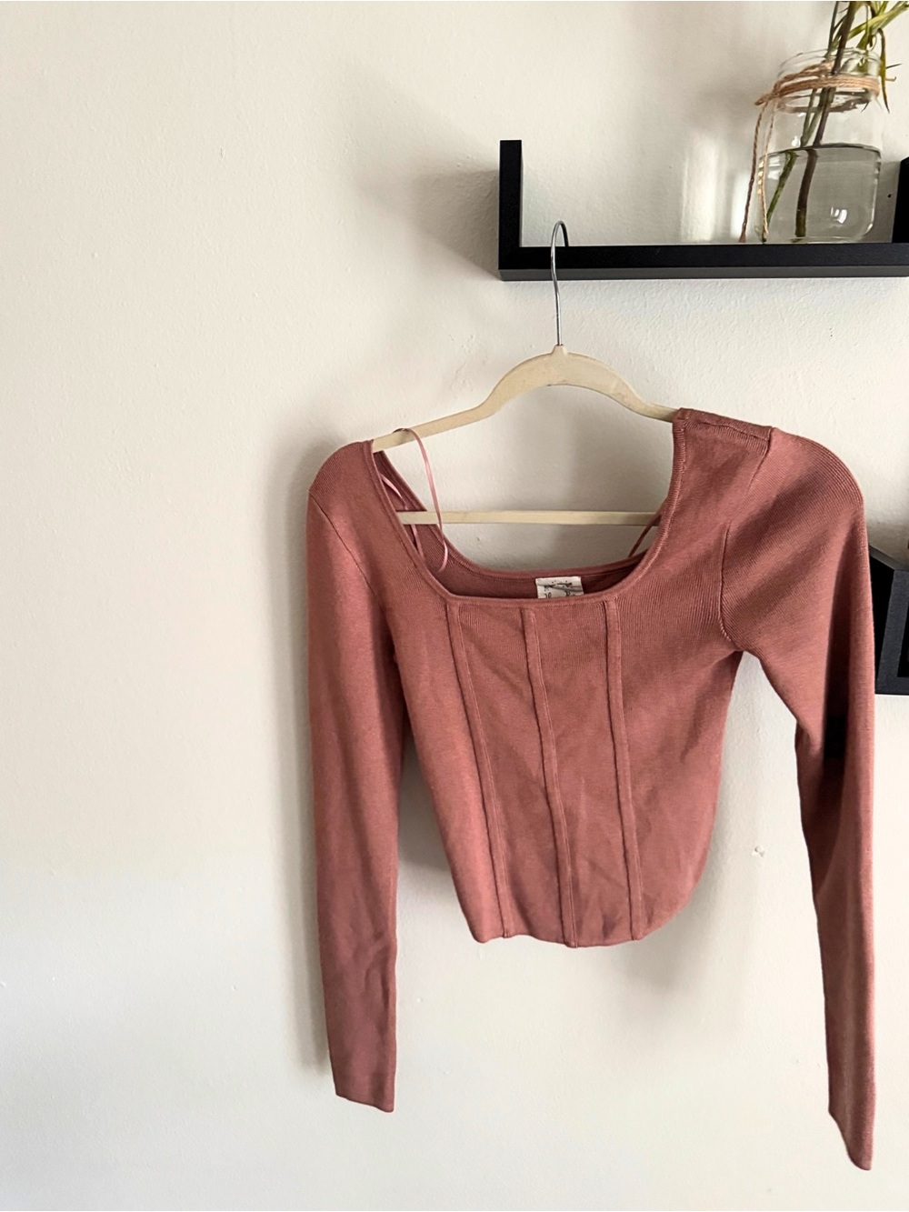 Hippie Rose Mauve Ribbed Corset Seam Long Sleeve Top NWT
